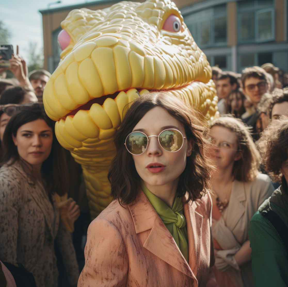 Frauenporträt mit Tier in einer Galerie - AI generierte Bilder